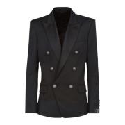 Balmain Ylleblazer med dubbelknäppt silverfärgad knappfästning Black, ...