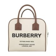 Burberry Canvas Satchel Väska med Läderinlägg Beige, Dam