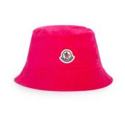 Moncler Terry Bucket Hat med Logo Patch Pink, Dam