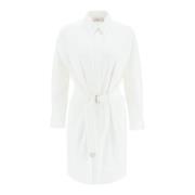 Agnona Bältad Twill Skjortklänning White, Dam
