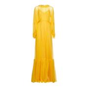 Gucci Silkesklänning med volanger Yellow, Dam