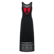 Moschino Stickad Klänning med Perforerat Peace & Love Broderi Black, D...