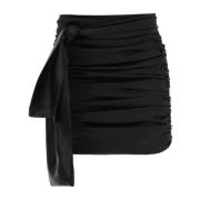 Dolce & Gabbana Rynkad Satin Mini Kjol med Matchande Skärp Black, Dam