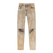 Dolce & Gabbana Overdyed Denim Skinny Jeans med Knärevor Beige, Herr
