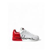 Dolce & Gabbana Röda Snörade Låga Sneakers White, Dam
