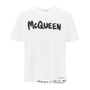 Alexander McQueen T-shirt med Graffiti Print och Bokstäver White, Herr