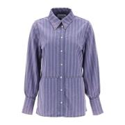 Ganni Randig Denimskjorta med Italiensk Krage Purple, Dam