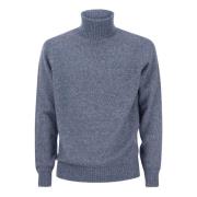 Brunello Cucinelli Fluffig Alpacka Turtleneck Sweater Blue, Herr