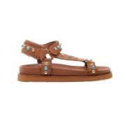 ASH Studded Turkos Lädersandal Brown, Dam