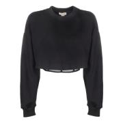 Alexander McQueen Svart Crop Sweatshirt Black, Dam