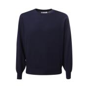 Brunello Cucinelli Blå Crew-Neck Sweater med Ribbade Manschetter och R...