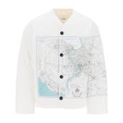 Oamc Tryckt quiltad jacka med kartdesign White, Herr