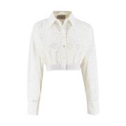 Ermanno Scervino Bomull Crop Blus med Utskurna Detaljer White, Dam