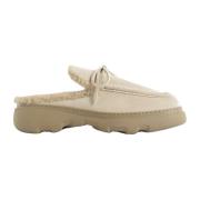 Burberry Equestrian Bakåt Öppen Shearling Fodrade Sneakers Beige, Herr