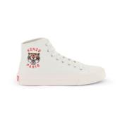 Kenzo Canvas High-Top Sneakers med Lucky Tiger Print White, Dam