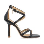 Michael Kors Strappy Lädersandal med Fyrkantig Tå Black, Dam