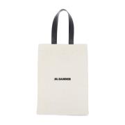 Jil Sander Beige Läder Shoppingväska med Kontrasterande Logotyp Beige,...