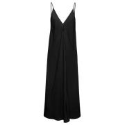 Jil Sander Svart Slip Klänning V-Hals Kalvlängd Black, Dam