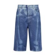 Off White Blå Bermuda Jeans - Oversized Fit - 100% Bomull Blue, Herr