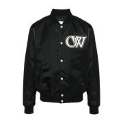 Off White Svart Nylon Bomber Varsity Jacka Black, Herr