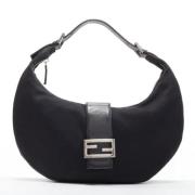 Fendi Vintage Begagnad Svart Tyg Baguette Croissant Black, Dam