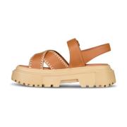 Hogan Läder Plattforms Sandaler Brown, Dam