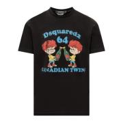 Dsquared2 Svarta T-shirts och Polos med Tryck Black, Herr