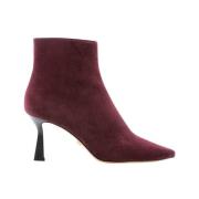 Lola Cruz Bordeaux Mocka Kitten Heel Ankel Boot Red, Dam