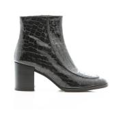 Pertini Svart Croco Print Läder Ankel Boot Black, Dam