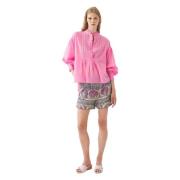 Antik Batik Bomull voile viktoriansk-stil blus Anna Pink, Dam