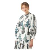 Antik Batik Puff ärm tryck blus Muguet White, Dam