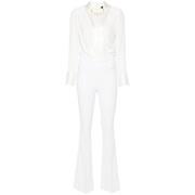 Elisabetta Franchi Vit Jumpsuit i Silkeblandning med Kedjedetaljer Whi...