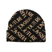 Versace Jeans Couture Intarsia-Stickad Logo Beanie Black, Dam