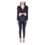 MVP wardrobe Svart Stretch Jumpsuit med Djup Halsringning Black, Dam