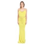 Elisabetta Franchi Gul lång klänning med draperad rygg Yellow, Dam