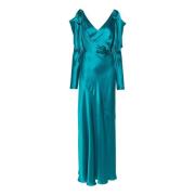 Alberta Ferretti Aqua Grön Satin Maxiklänning Blue, Dam