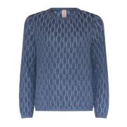 Skovhuus Indigo Cable Stitch O-Neck Pullover Blue, Dam