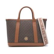 Michael Kors Luisa Medium Signature Logo Satchel Brown, Dam