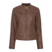 Btfcph Djup Taupe Bikerjacka med Skinande Silver Accents Brown, Dam