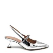 Ninalilou Silver Spegel Läder Slingback Klackar Gray, Dam