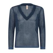 Skovhuus Openwork V-Neck Pullover Blus Jeans Blå Blue, Dam