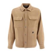 Palm Angels Monogram Fickor Ull Overshirt Jacka Beige, Herr