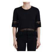 Dolce & Gabbana Svart Bomull Tassel Blus Topp Black, Dam