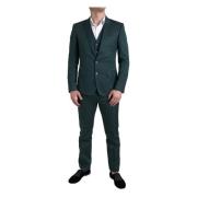 Dolce & Gabbana Smaragdgrön Slim Fit 3-Delat Kostym Green, Herr