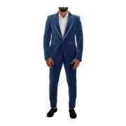 Dolce & Gabbana Blå Velvet Slim Fit 2-delat Kostym Blue, Herr
