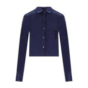 Cruna Navy Blue Satin Crop Shirt Blue, Dam