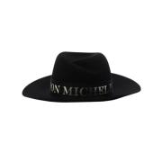 Maison Michel Svart Fedora Hatt med Logoed Band Black, Dam