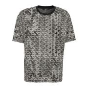 Balmain Oversized cotton T-shirt with printed monogram Black, Herr