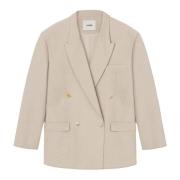 Aeron Linneblandning Dubbelknäppt Blazer Gray, Dam