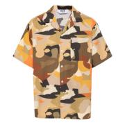 Msgm Short Sleeve Shirts Beige, Herr